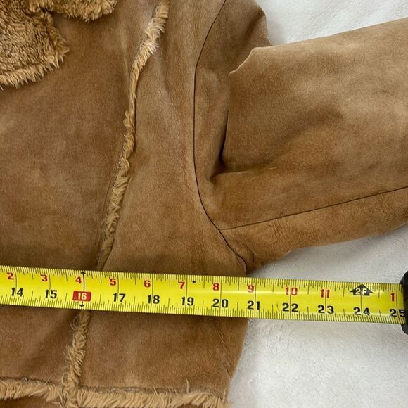 brown Suede Coat Leather Penny Lane Y2K jacket Shearling Vintage XL - Picture 8 of 9